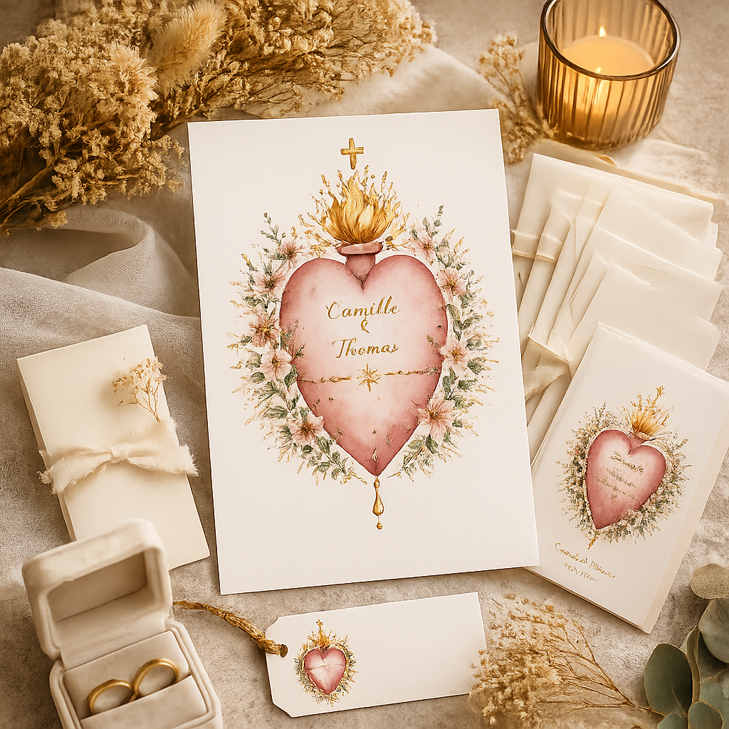 Cœur fleuri personnalisé — mariage
